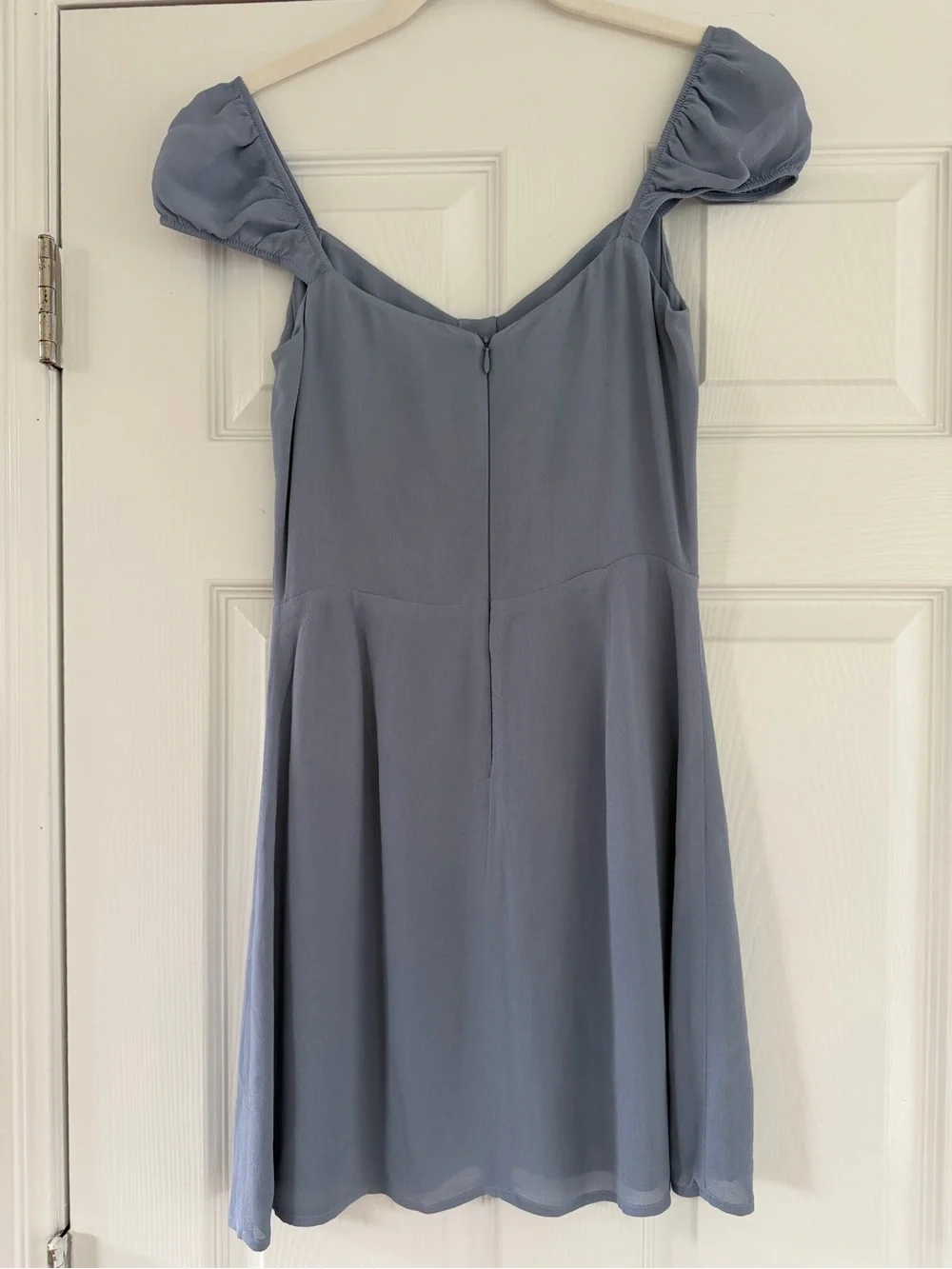Reformation Off-Shoulder Button-Front Dress in Dusty Blue - Picture 3 of 7